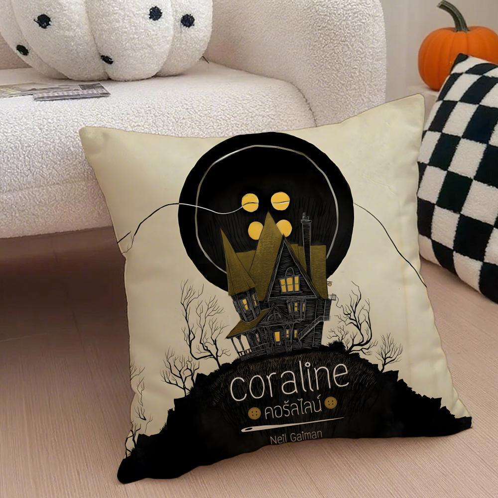 anime hot cute Coraline Pillow Case Anti-dustmite Pillowcase Sofa Cushion Cover with Invisible Zipper Silky Short Plush Polyester Microfiber Fabric White Available in Different Sizes for Home Bed Use