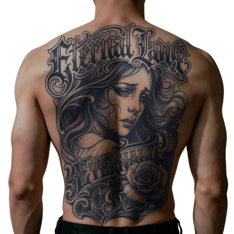 Melancholy Queen Rose Full Back Tattoo Waterproof Temporary Tattoo Patch Magic Tattoo Lasts 7-15 Days Herbal Juice Semi Permanent Tattoo Large Pattern Simulation Tattoo