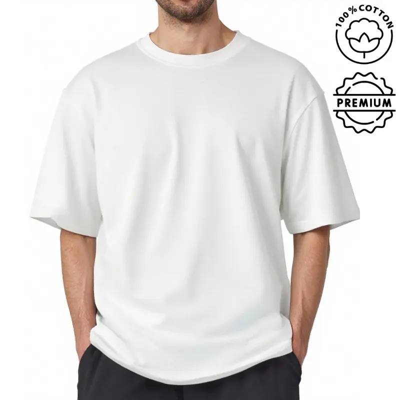 ROUWELL Menswear Men's Heavyweight Pure Cotton Basic Oversized Short-Sleeve Loose-Fitting Crew Neck T-Shirt - Machine Washable Plain Streetwear Top, Reinforced Neck, Shape-Retaining Commute-Ready Casual Tee #BacktoSchool