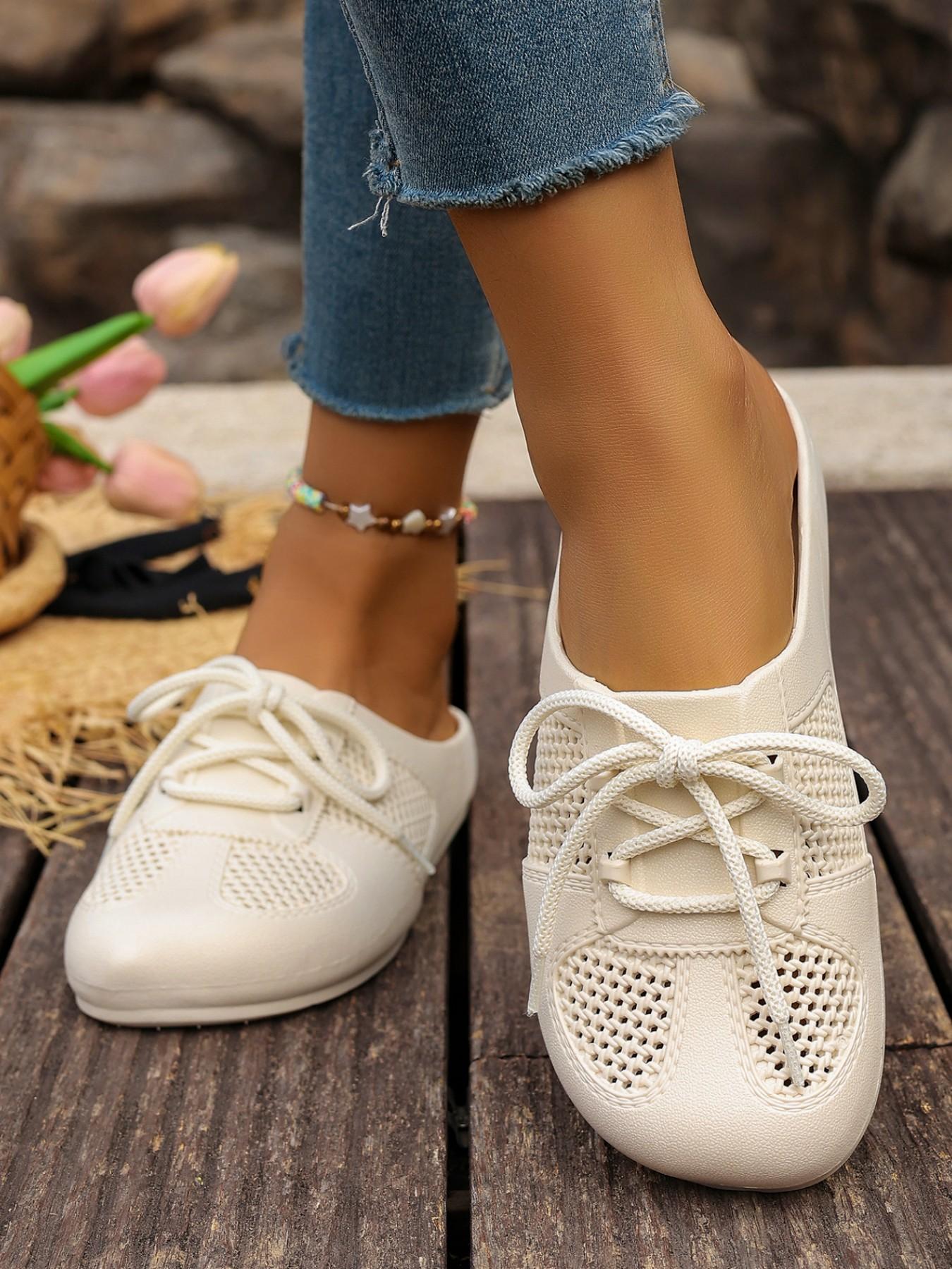 Sweet Style Mesh Cutout Tie Mueller Slippers, Open Toe Outdoor Women's Half Sandals, Comfortable Summer Footwear