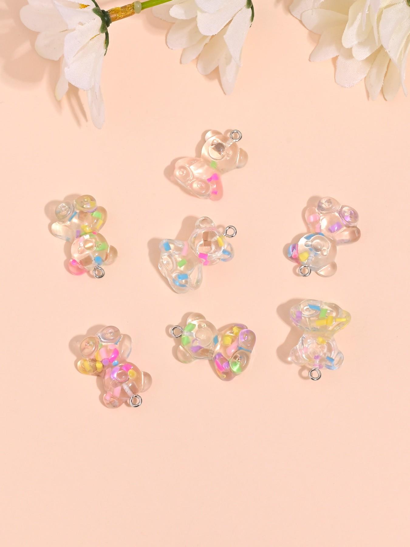 10 Cute Cartoon Bear Charms, DIY Jewelry Making, Ear Rings, Necklaces, Bracelets, Keychains, Random Colors, All Seasons Accessory