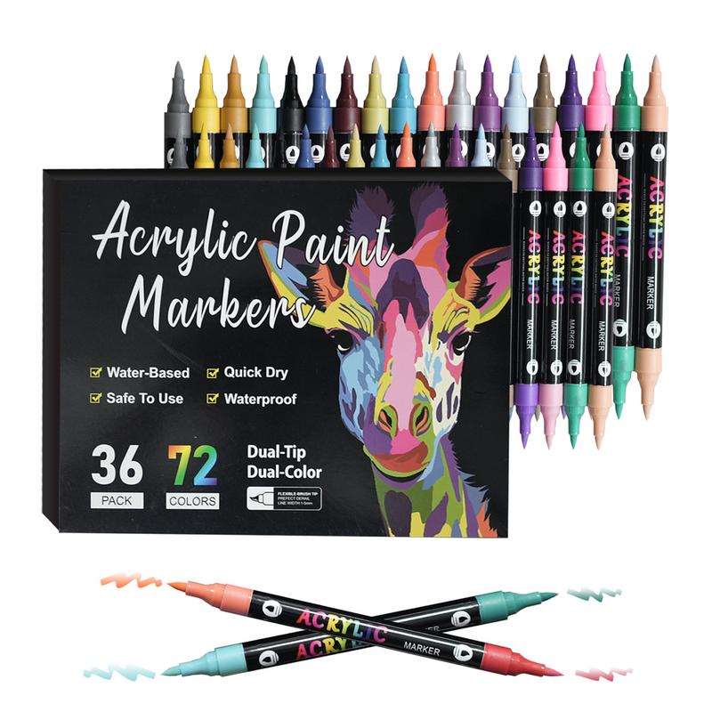 Acrylic Marker Set, 24/48/72 Colors Dual Tip Markers for Rock Painting, Stone Art, Glass & Wood Drawing DIY Crafts Supplies, Acrylic Paint Pens