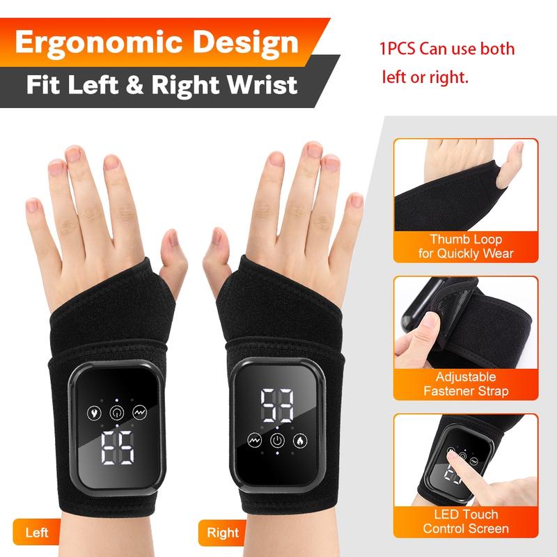 Heated Wrist Massager with Vibration & Heat Settings, Wrist Heating Wrap 15-Minute Timer, Ideal for Tendonitis , Mouse Hand Relax, USB Rechargeable Massagers
