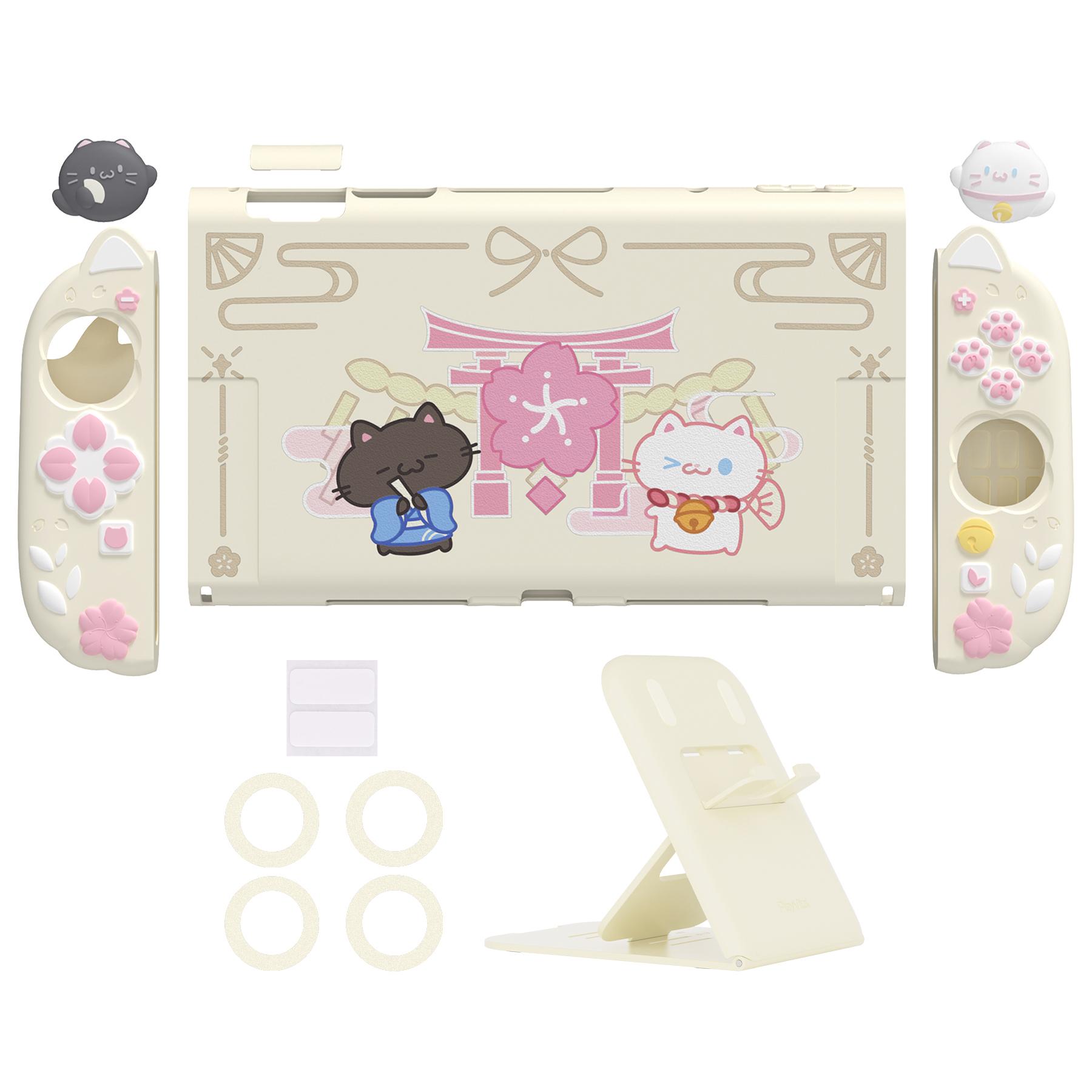 PlayVital [for Nintendo Switch 2 (2025 Version)] Protective Silicone Grip Case  - Joycon Covers + Dockable Protection + Extra Adjustable Stand & Thumb Grips- Cherry Blossoms Kitten & Good Night Bear & Magic Wings, Not compatible with the original Switch 1