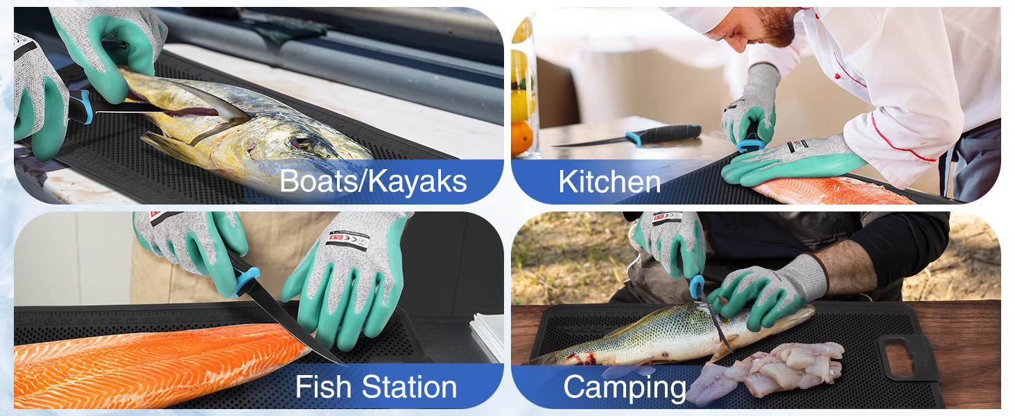 #JumpstartSale FLISSA 4-Pack Fish Fillet Set with Fillet Knife, Foldable Fish Fillet Board with Clamp, Knife Sharpener and Cut Resistant Gloves, Fish Cleaning Kit for Easy Fish Cleaning, Filleting and Cutting