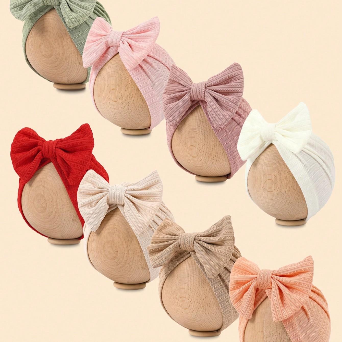 Spring Autumn Embroidered Headband Cap with Bow Decor, Suitable for 1-12 Months Baby Girls Boys, Knitted Hand Sewn Elastic Fabric