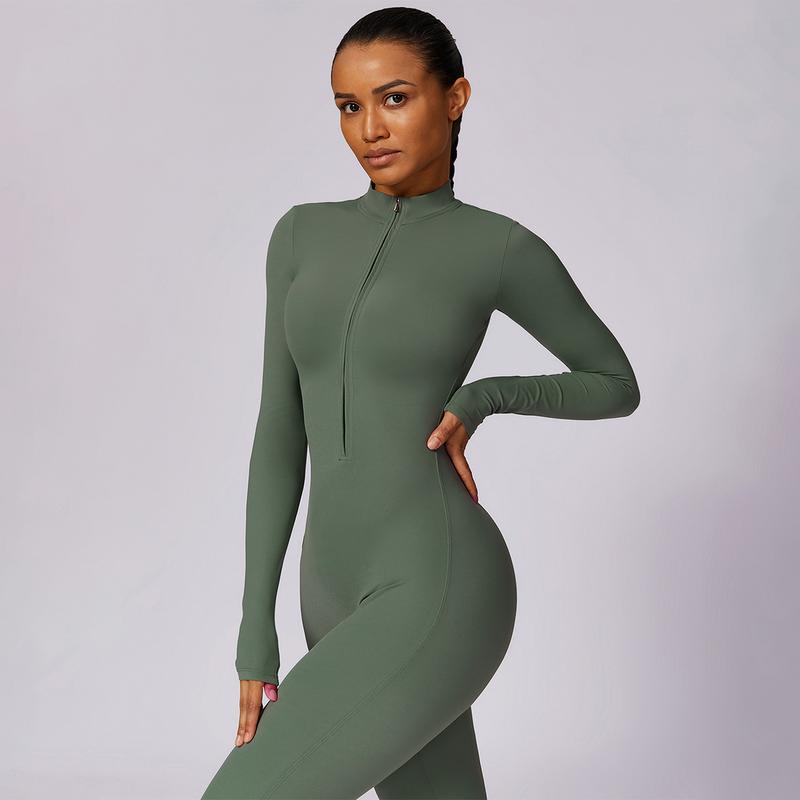 MASKERT Women's Long Sleeved Tummy Control Jumpsuit Comfortable Skin Friendly Stretchable Activewear for Workout Gym