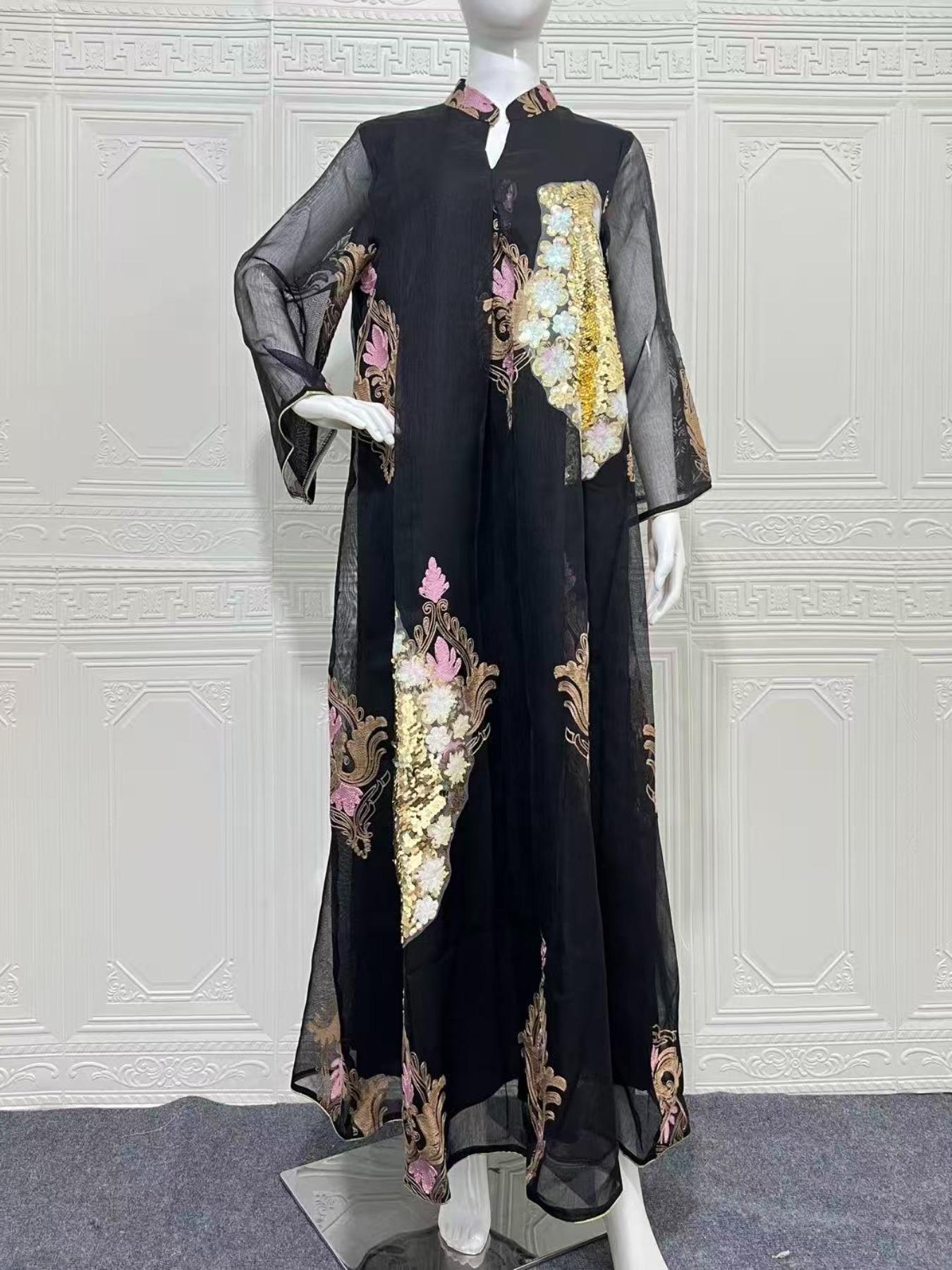 Women's Ethnic Pattern Embroidery Dress, Modest Elegant Long Sleeve Dress for Party Wedding Guest, Ladies Spring Islamic Clothing