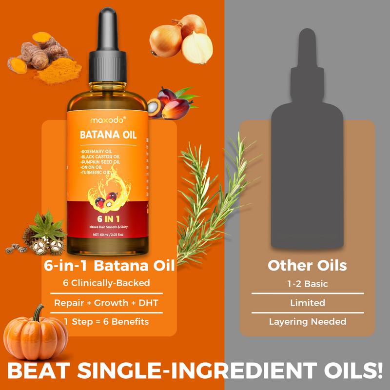 Maxodo Six in One Long Essential Oil - 100% Pure Rosemary Castor Pumpkin Seed & Batana Oils for Scalp Hair Health Moisturizing Vegan Organic Haircare Plant Conditioner Daily Jojoba Repair Moisture Cleansing Storage Turmeric Repairing Christmas Gifts