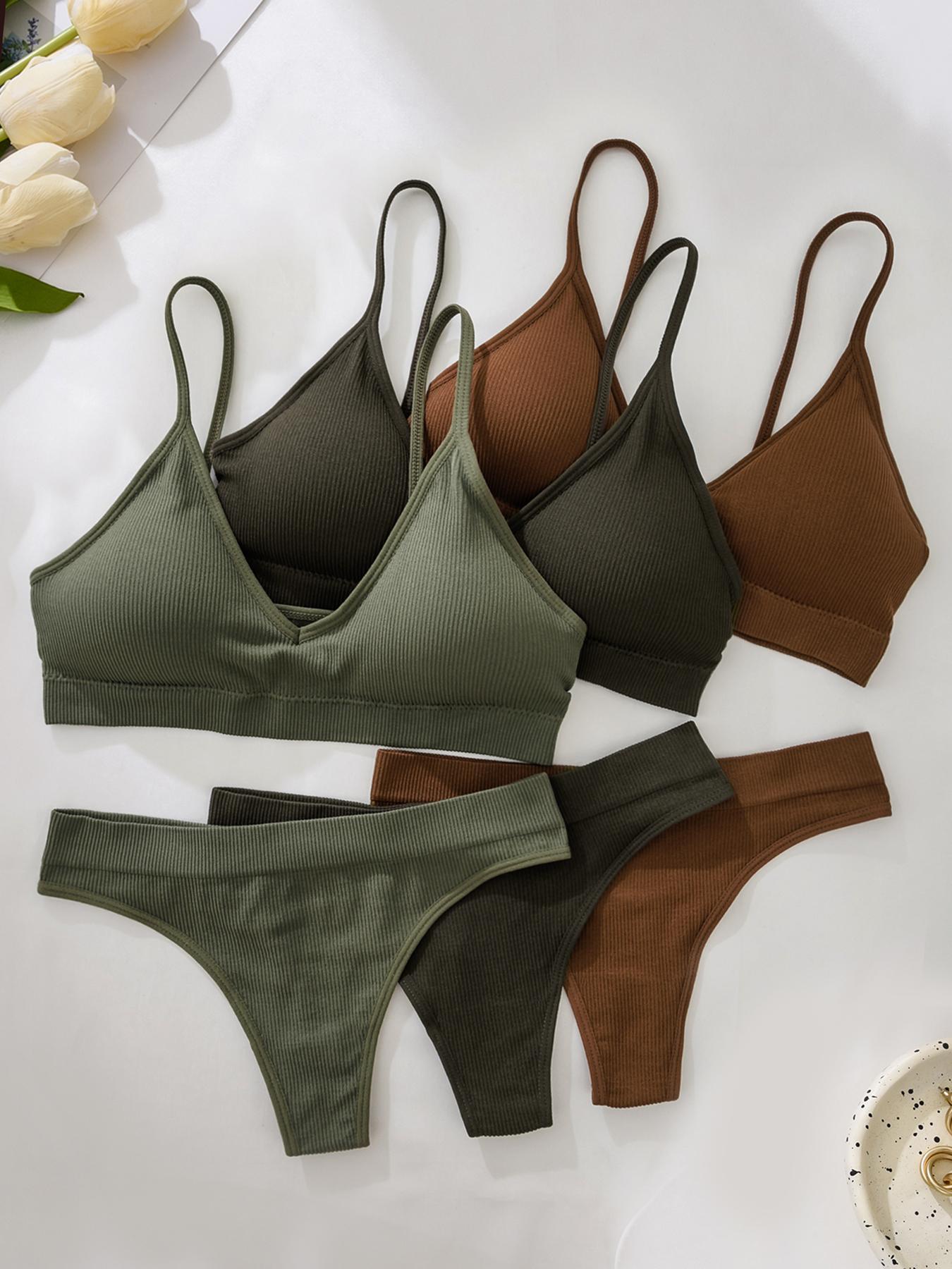 Women's Solid Textured Wireless Seamless Bra & Panty Set, Soft Comfy Breathable Bra & Panty Set, Lingerie Set for Women, Underwear Sets