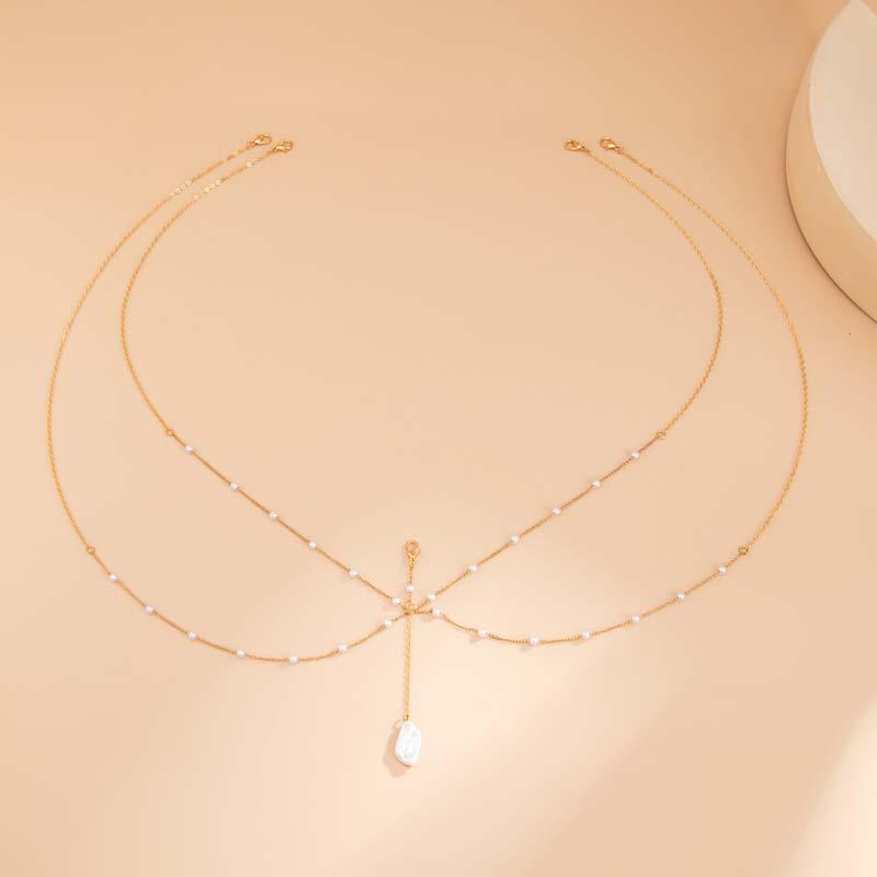 Sexy Metal Pearl Shell Pendant Chest Chain for Women Girls Fashion Gold Color Sun Multilayer Tassel Body Chain Bikini Jewelry