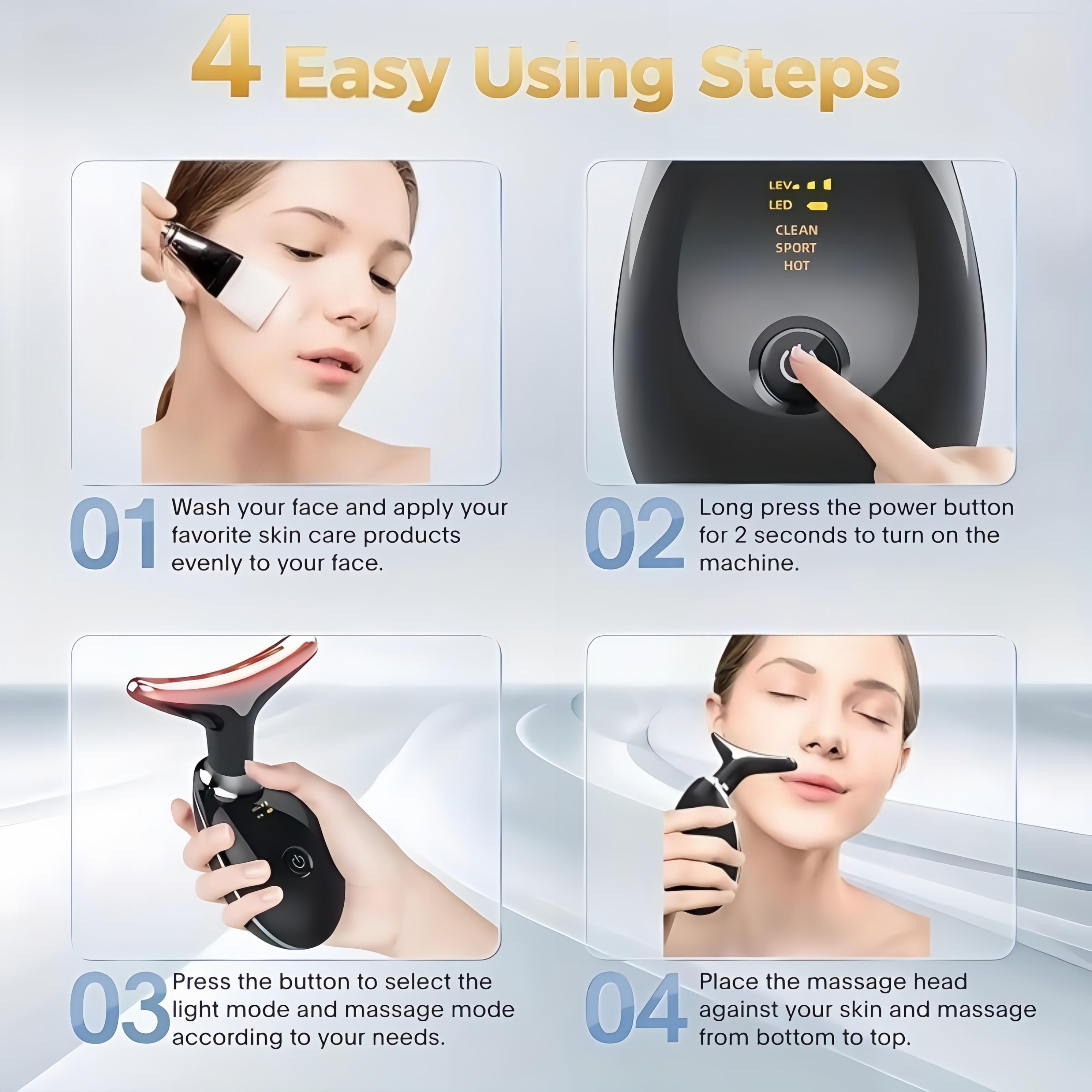 Rechargeable facial and neck massager - beauty personal care product - neck anti-wrinkle beauty equipment - facial phototherapy skin tightening machine - lifting and tightening massager - rejuvenating and reducing wrinkles and cleaning heating multi-funct