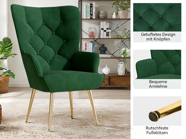 Mid Century Modern Accent Chair, barstools Upholstered Tufted Button Chairs, Living Room Reading Wingback Armchair, Side Chair for Living Room Bedroom vanity chair