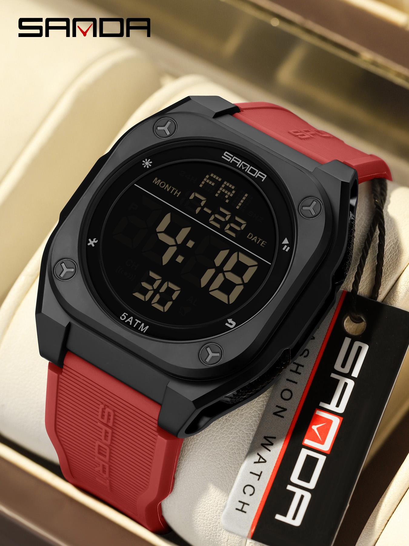 SANDA Men's Sports Watch Fashion and Leisure Men's LED Single Display Night Light Waterproof Multi functional Timing Electronic Watch Best Gift+BOX Waterproof Multifunctional Watch