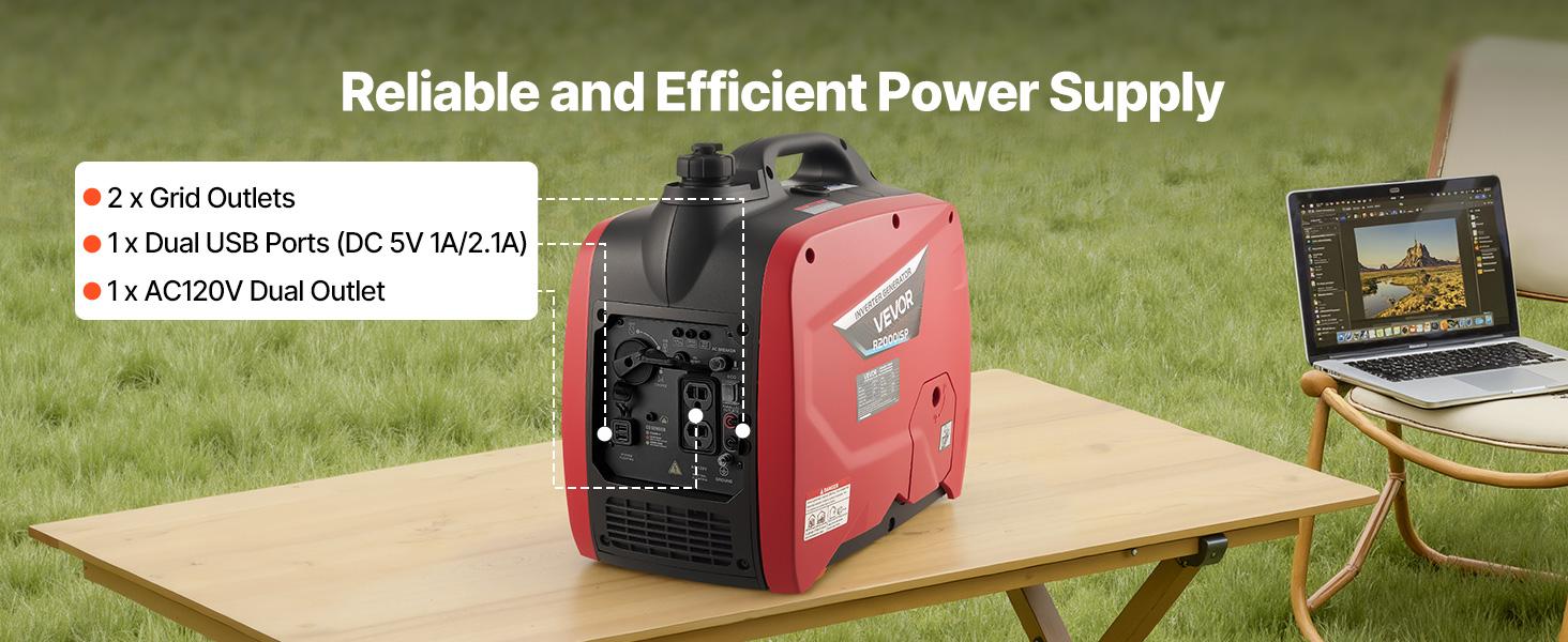 VEVOR Inverter Generator, 2900W Peak Watt Quiet Inverter Generator, Portable Inverters Generators for Home Use, Gas Powered, Compact and Lightweight Design - Stable Power, CO Sensor, Orange/Black