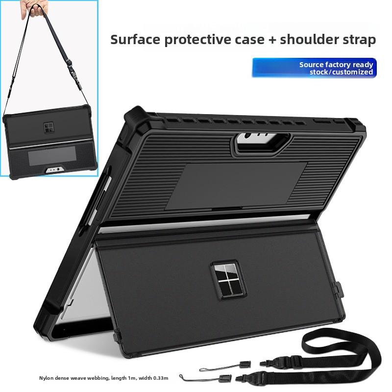 Heavy Duty Shockproof Case for Microsoft Surface Pro 8 7, Surface Go 2 3, Rugged Protective Cover with Pen Holder, Kickstand & Adjustable Shoulder Strap, Full Body Drop Protection Case for Business/Outdoor/Travel Use
