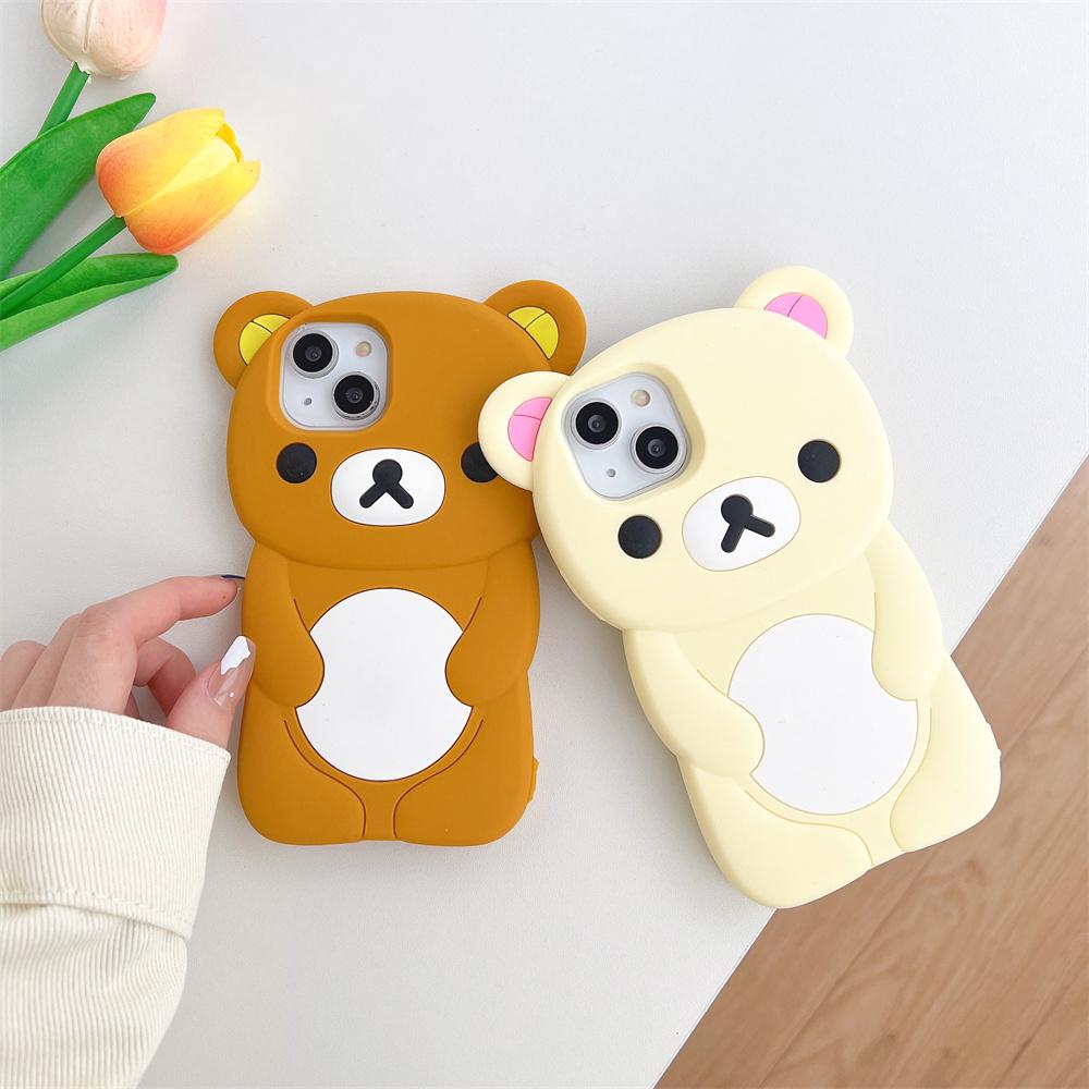 3D Rilakkuma Soft Silicone Protective Phone Case, Cute Cartoon Cover for iPhone 16/15/14/13/12/11 Pro, X, XS, XS Max, XR, 6/7/8 Plus, 4/4S, 5/5S and SE, Smartphone Casing
