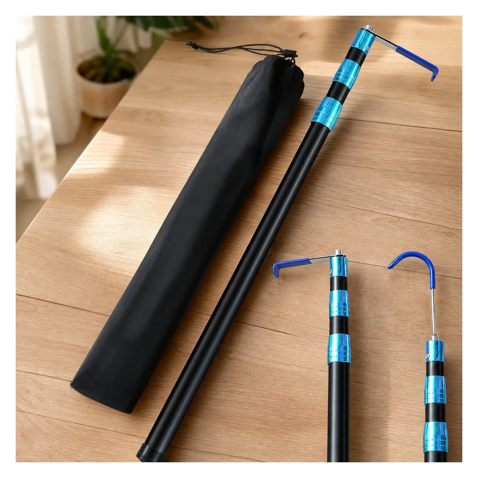 6.3 Ft Cargo Grabber Reach Retriever Tool - 2.0 Upgraded Extendable Pickup Truck Bed Accessory, Multi-Use Truck Bed Reach Tool with 2 Hooks, Jet BlackGift
