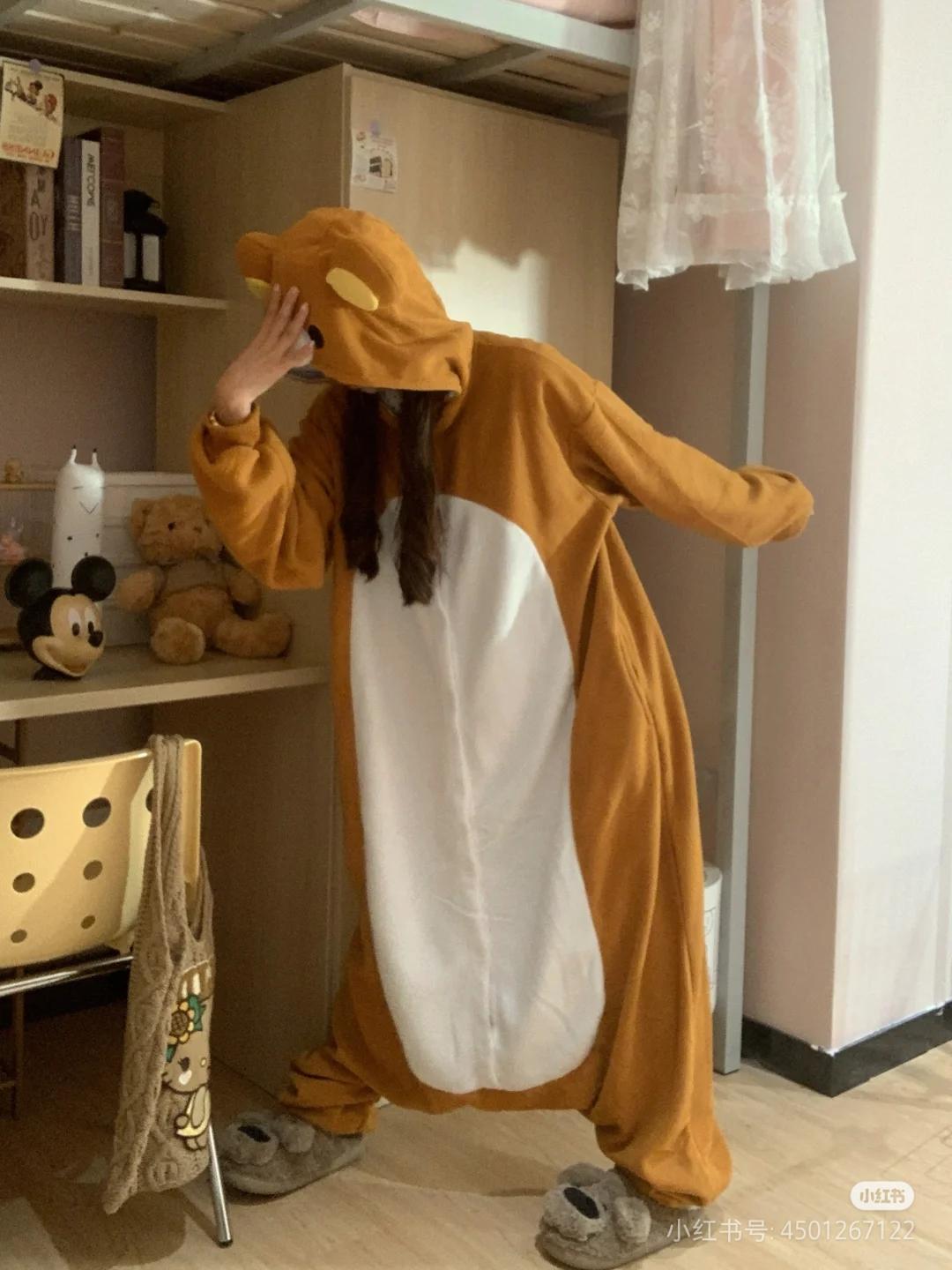 Adult Rilakkuma Kigurumi Bear Sister Onesie - Baggy Longsleeves Loose Polyester Anime Pajama, Oversized Cartoon Jumpsuit Nightwear & Loungewear