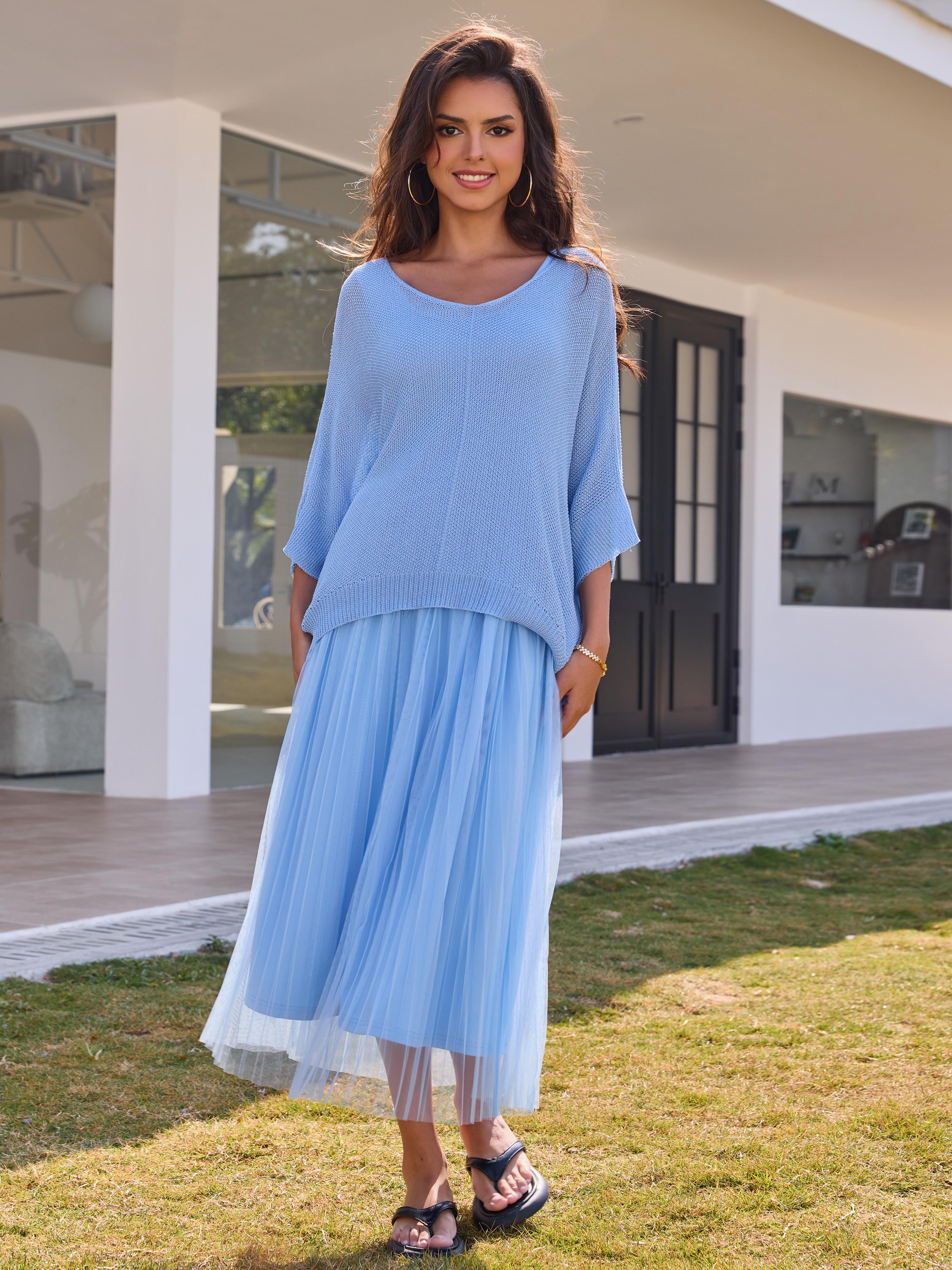 Joyfunear Women's Solid Color Knit Top & Dress Two piece Set Elegant Fashion Casual dress Set for Daily Outdoor Wear women Summer outfit