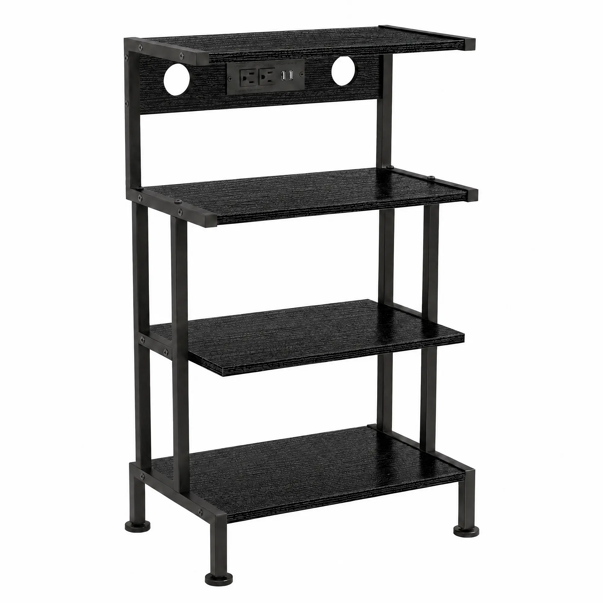 Garvee 4-Tier Gaming Console Stand with 3 AC Outlets and 2 USB Ports | Gaming Shelf & Record Player Stand with Heavy-Duty Iron Frame, 200+ lbs, Fits PS5 Xbo Series X/S Nintendo Switch
