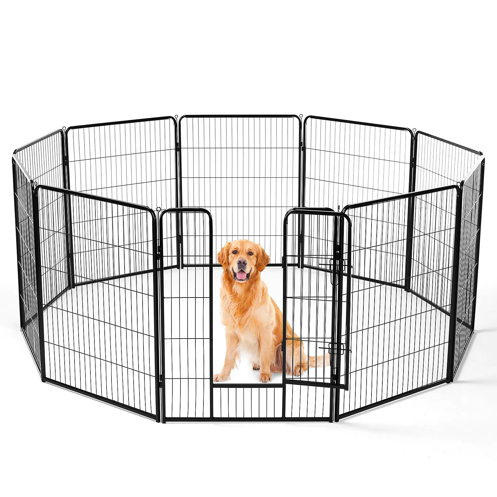 Foldable Metal Dog Playpen, Indoor and Outdoor Puppy Exercise Pen with Secure Latch Door, Portable Heavy Duty Pet Fence for Small and Medium Dogs, Easy Setup and Storage