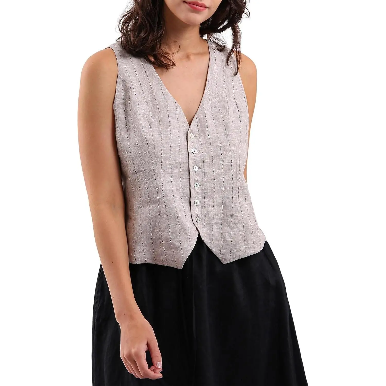 Women's Pure Linen Button Down Crop Waistcoat