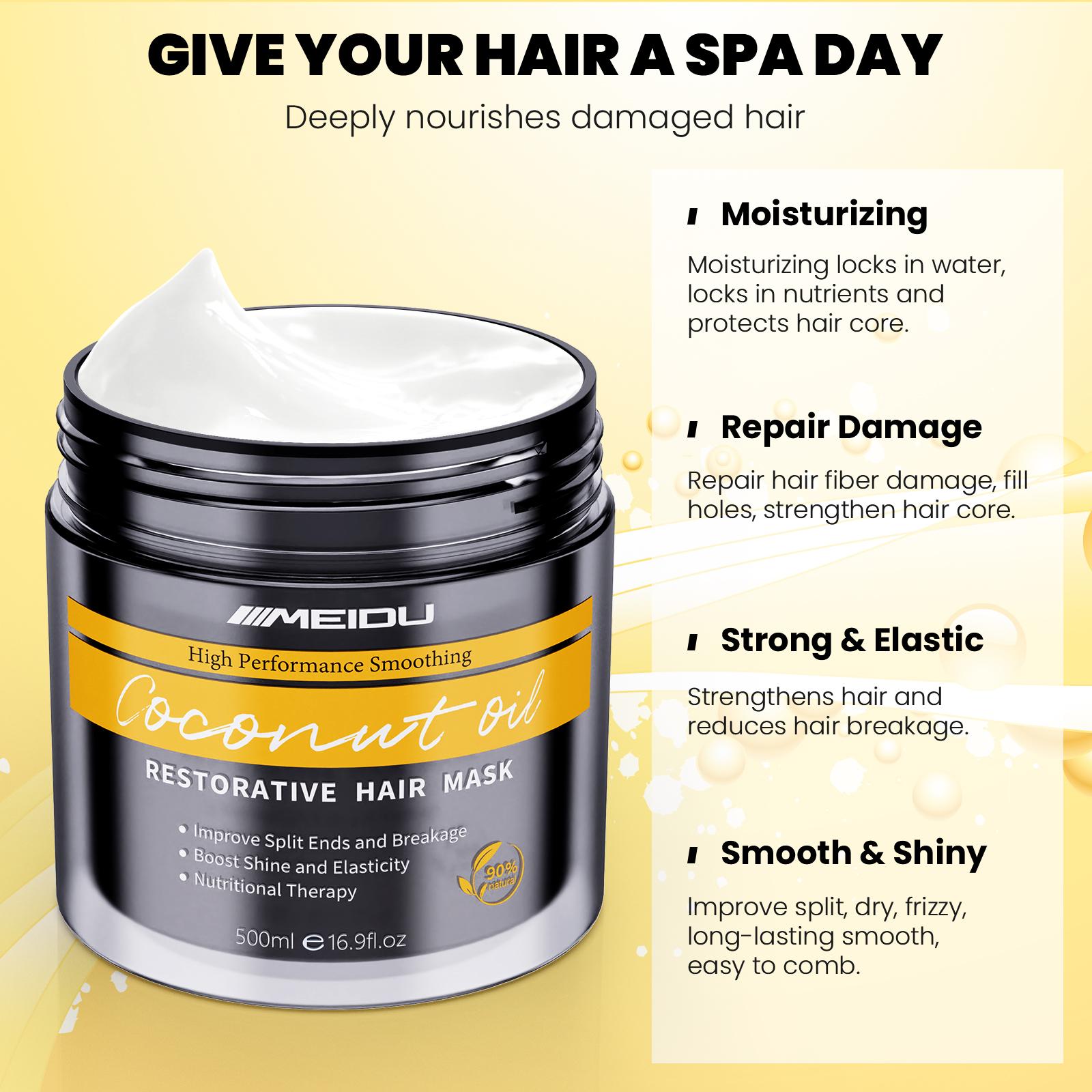 MEIDU Keratin Hair Mask,Collagen Hair Treatment,Ginseng Nourishing Repair,Coconut Oil Deep Conditioning,Smooth Moisturizer Hydrating