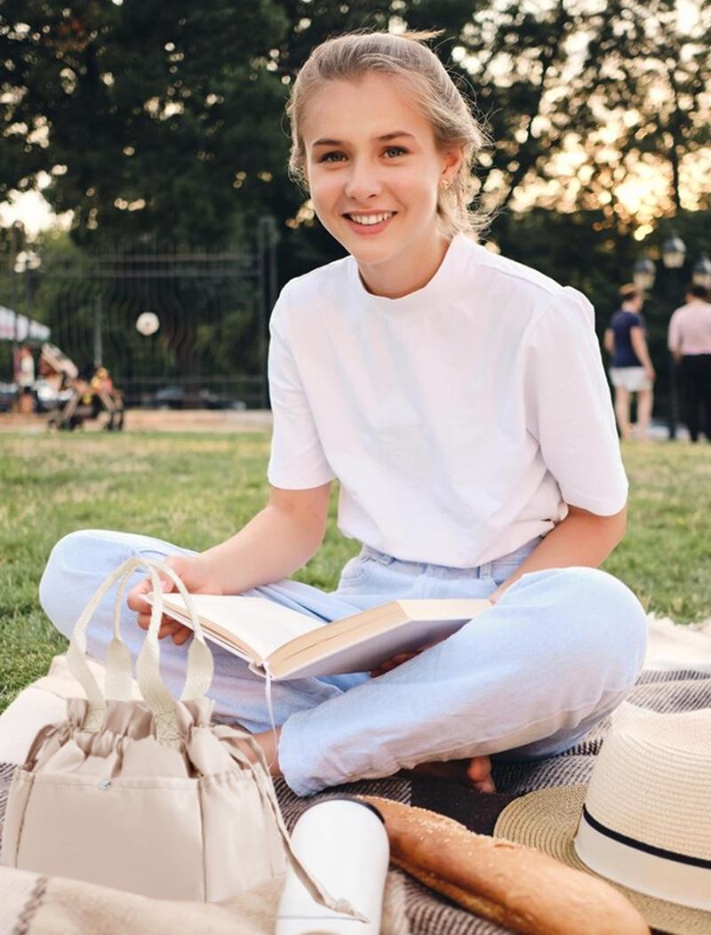 Lunch Bag Women Reusable Insulated Drawstring Lunch Bag Stain-Resistant 11L, Large Capacity Lunch box for Women Perfect for Office, Picnic,School