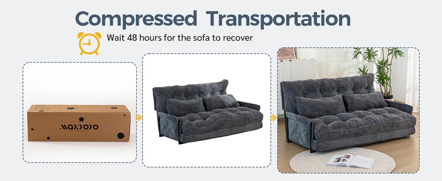 MAXYOYO Adjustable Floor Sofa Couch with 2 Pillows, Multi-Functional Bean Bag Bed, 5-Position Foldable Lazy Sofa Sleeper Bed with Armrest, Versatile Floor Seating for Reading