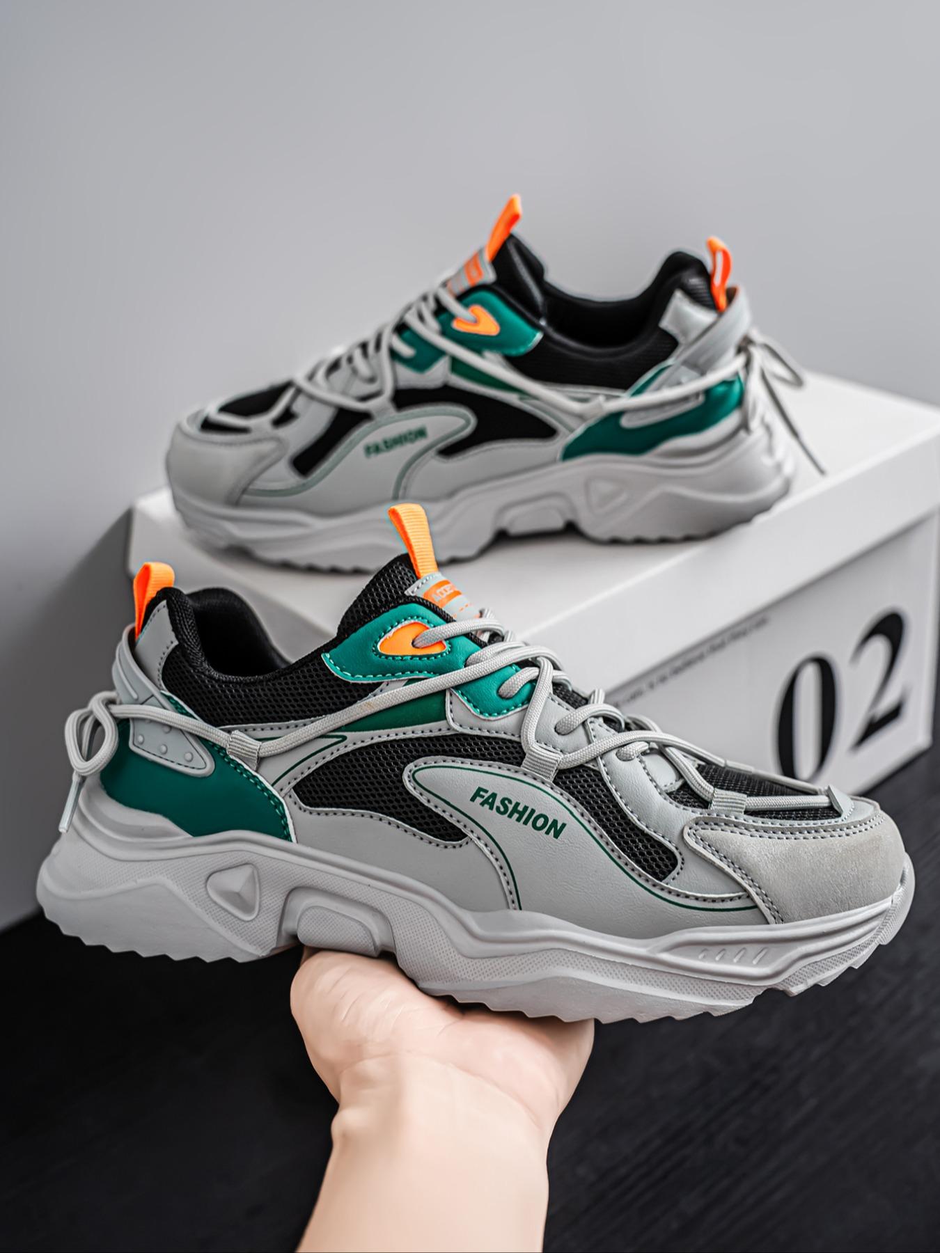 Men's Fashionable Patchwork Lace Up Low Top Sneakers, Casual Comfortable Sports Running Shoes, Trendy All-match Sneakers for Daily Wear