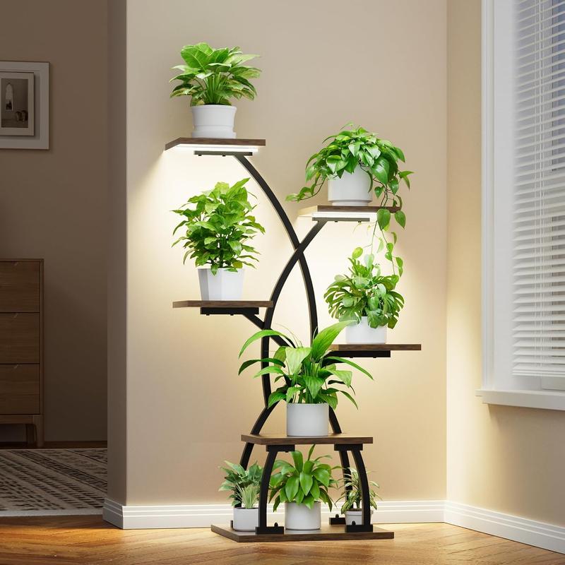 POZILAN Plant Stand Indoor with Grow Lights - 6 Tiered Plant Shelf Indoor, 36“ Corner Plant Shelves for Indoor Plants Multiple, Metal Curved Plant Flower Holder Display Rack for Patio, Balcony, Home Decor Room Gift