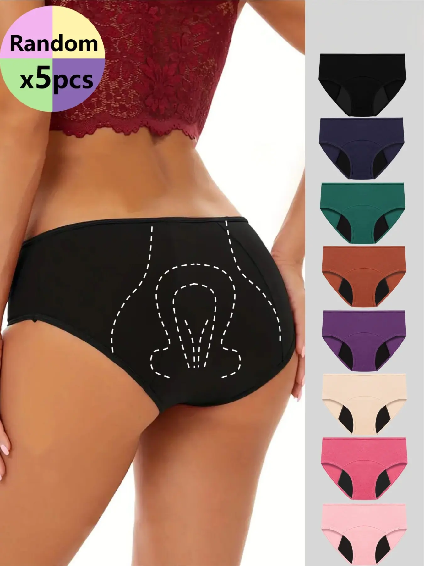 Random Color 3/5 COUNTS,Women's Solid Color Drop Waist Period Panties, 3-Proof Layers,Soft Breathable Comfortable Period Knicker for Daily Wear, Sleep Wear,Women's Underwear for All Seasons