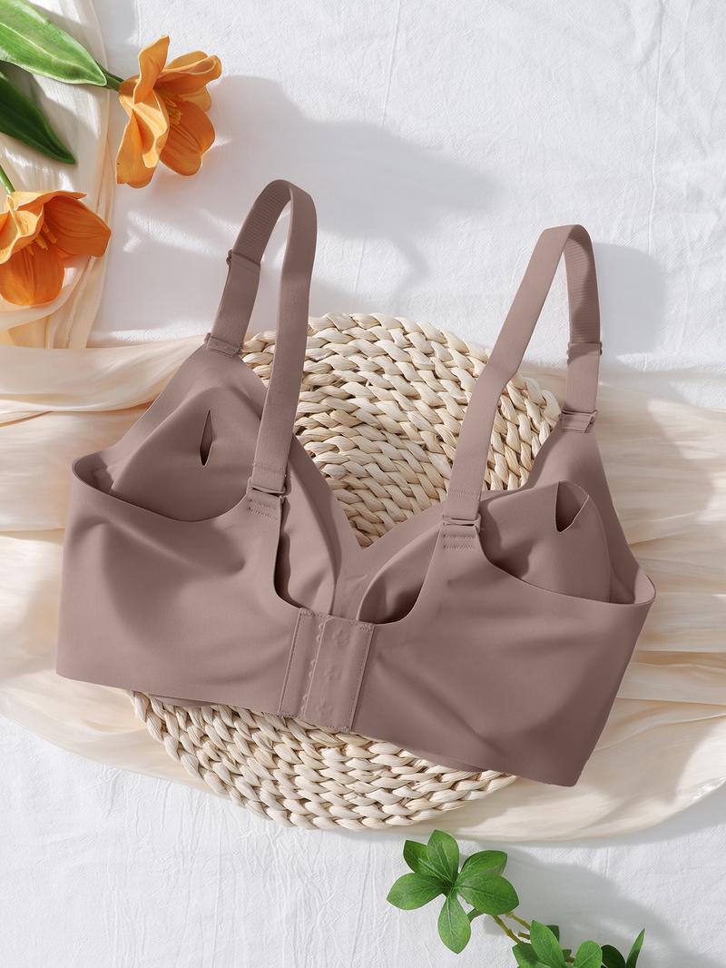 Women's Plain Wireless Jelly Bra, Comfortable Lining Removable Pads Fitted Design, Medium Support All-Season Wear