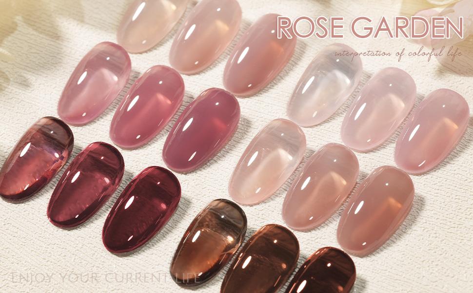 GAOY Rose Garden Jelly UV Gel Nail Polish of 6 Transparent Nude Red Pink Brown Colors Sheer Gel Polish Kit for Christmas Gift Idea Salon Gel Manicure and Nail Art DIY at Home