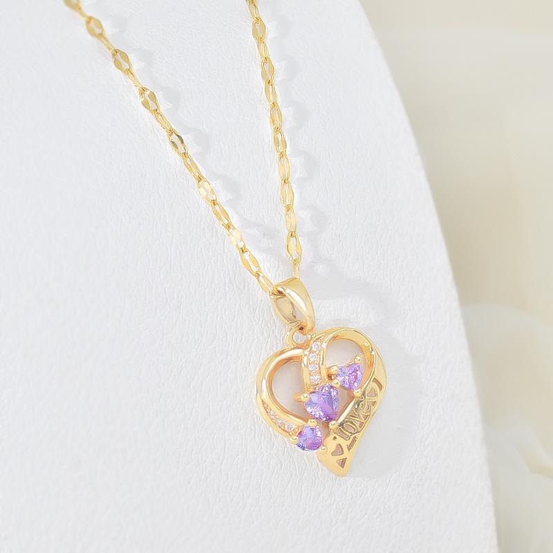 1pc, golden heart necklace, daily, festival, party, men and women three-dimensional zirconia inlaid pendant, personality trend, street daily party necklace birthday gift, girlfriend gift, Mother's Day gift