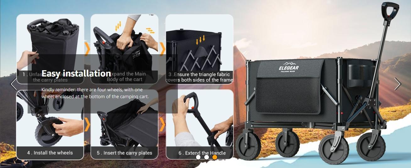 Heavy-Duty Folding Wagon Cart:Compact,All-Terrain Utility with 360° Wheels –220 lbs Capacity for Sports,Camping,and Grocery Shopping organizer Heavy-Duty Folding Wagon Cart:Compact,All-Terrain Utility with 360° Wheels –220 lbs Capacity for Sports,Camping,and Grocery Shopping organizer