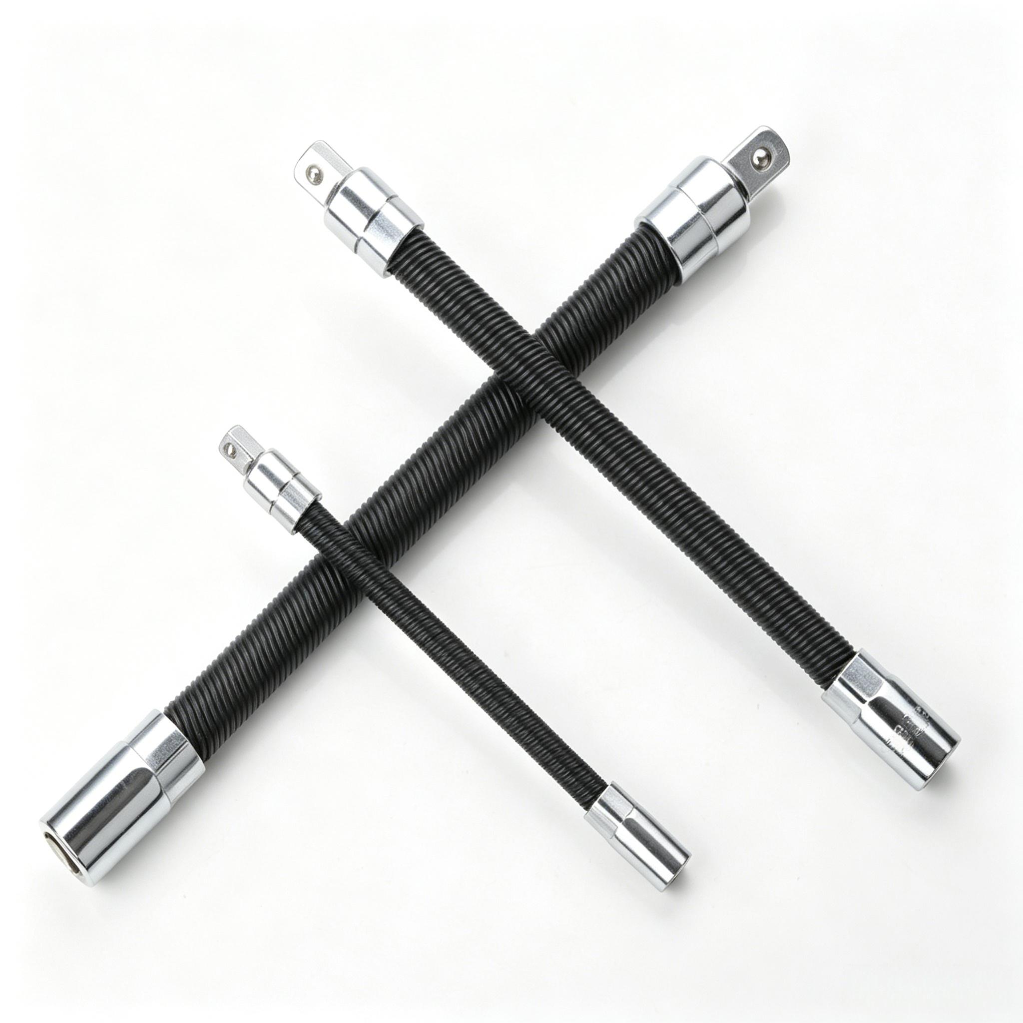 3Pcs Flexible Socket Extension Bar Set, 1/4" 3/8" 1/2" Drive Bendable Wrench Extender Rods, Flexible Connecting Shafts, Auto & Home Repair Tools, Car Mechanic Accessories-YY1