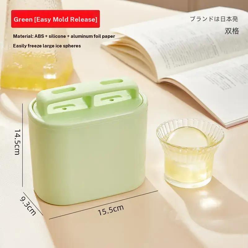 Large Ice Ball Mold with Lid, Dual Compartment Round Ice Maker, Whiskey Ice Cube Tray, Refrigerator Ice Cubes Holder, Ice Box