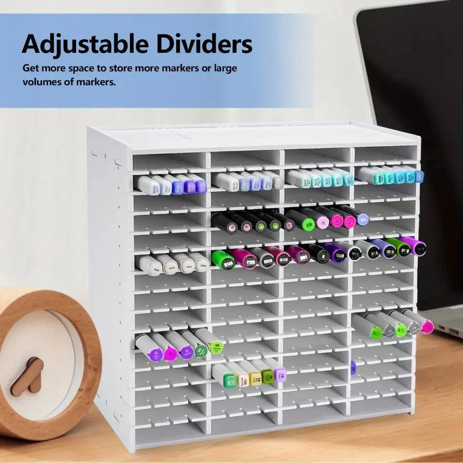 120/180/240 Slots Pencil Storage Box, Artistic Marker Storage Rack for Watercolor Pen, Brush, Colored Pencil, Heavy-Duty PVC Organizer - White Desktop Art Supplies Storage, Office Supplies