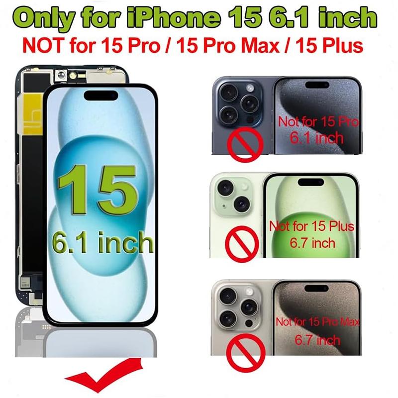 for iPhone 15 Screen Replacement 6.1 inch, 3D Touch LCD Display Digitizer Assembly with Repair Tool