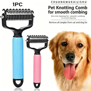 Pet Detangling Comb, Double-Sided Grooming Brush Poodle Brush for Dogs & Cats, One-Click Clean Undercoat Rake Deshedding Tool for Shedding Mats