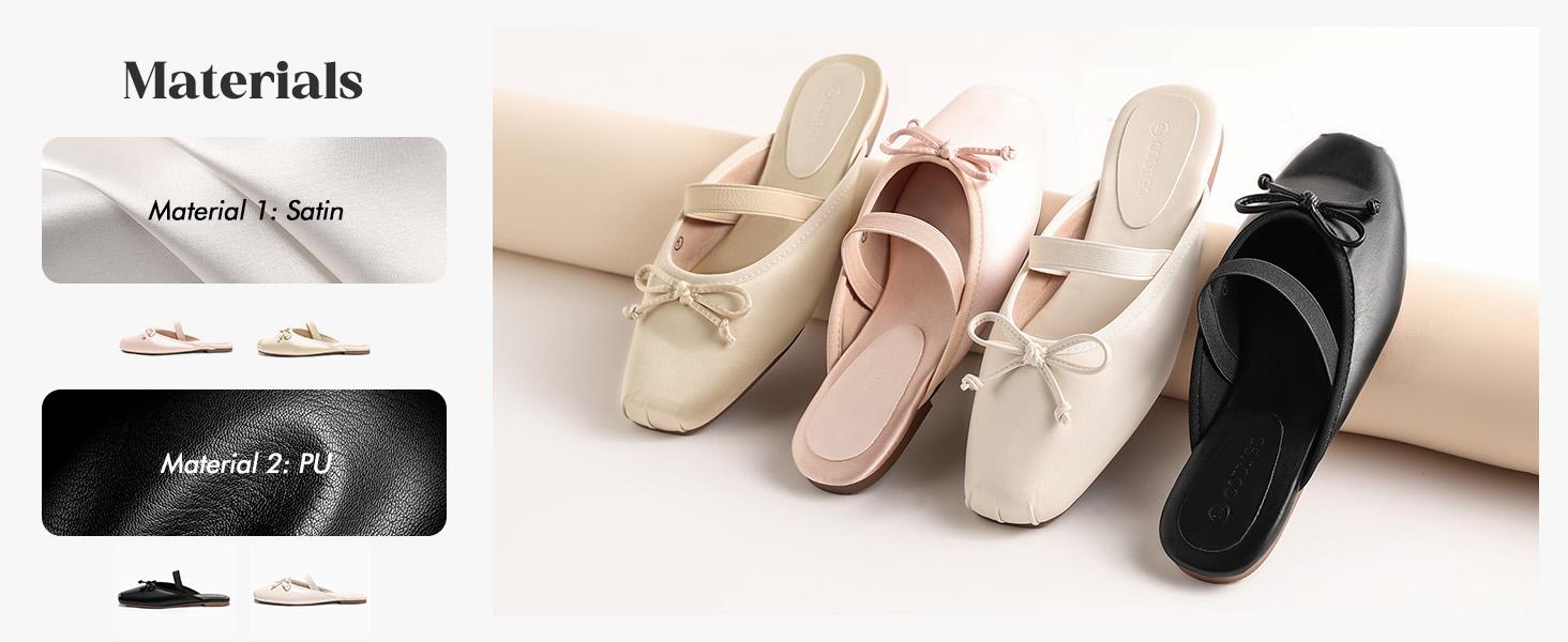 Coutgo Women's Faux Leather Lightweight Ballet Flats - Square Toe Bow Mules, Slip-On Slides for Business Office Wear, Womens, Footwear, Rubber, Fabric, Ankle, Basic, Plain, Shoes, Pull-On, Casual,back to school,back to school haul