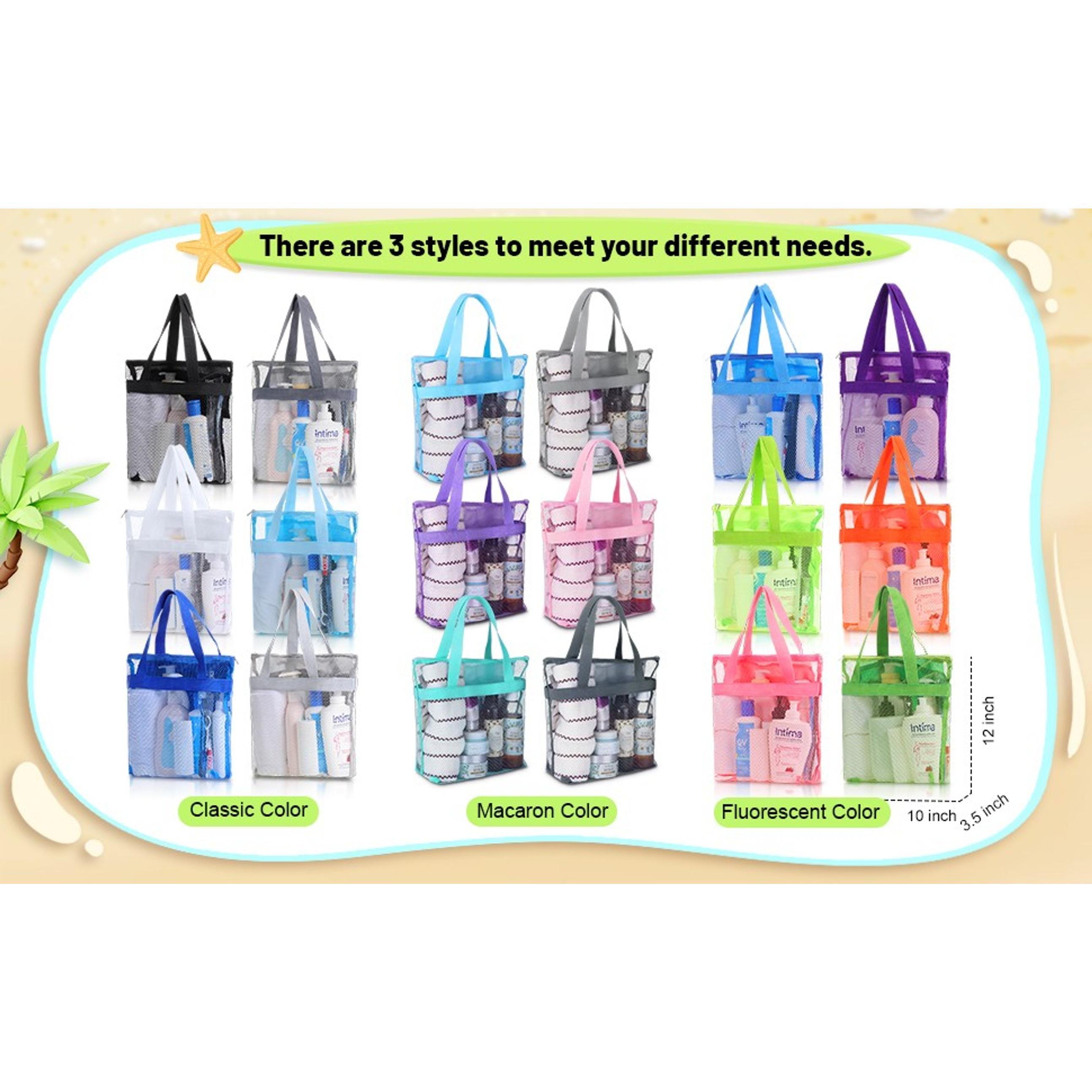 6 Pcs Mesh Beach Bags Bulk Portable Mesh Shower Caddy Bags with Zipper & 2 Pockets Hanging Toiletry and Bath Organizer for Beach Gym Camp Swimming Travel College Dorms (Macaron Color)