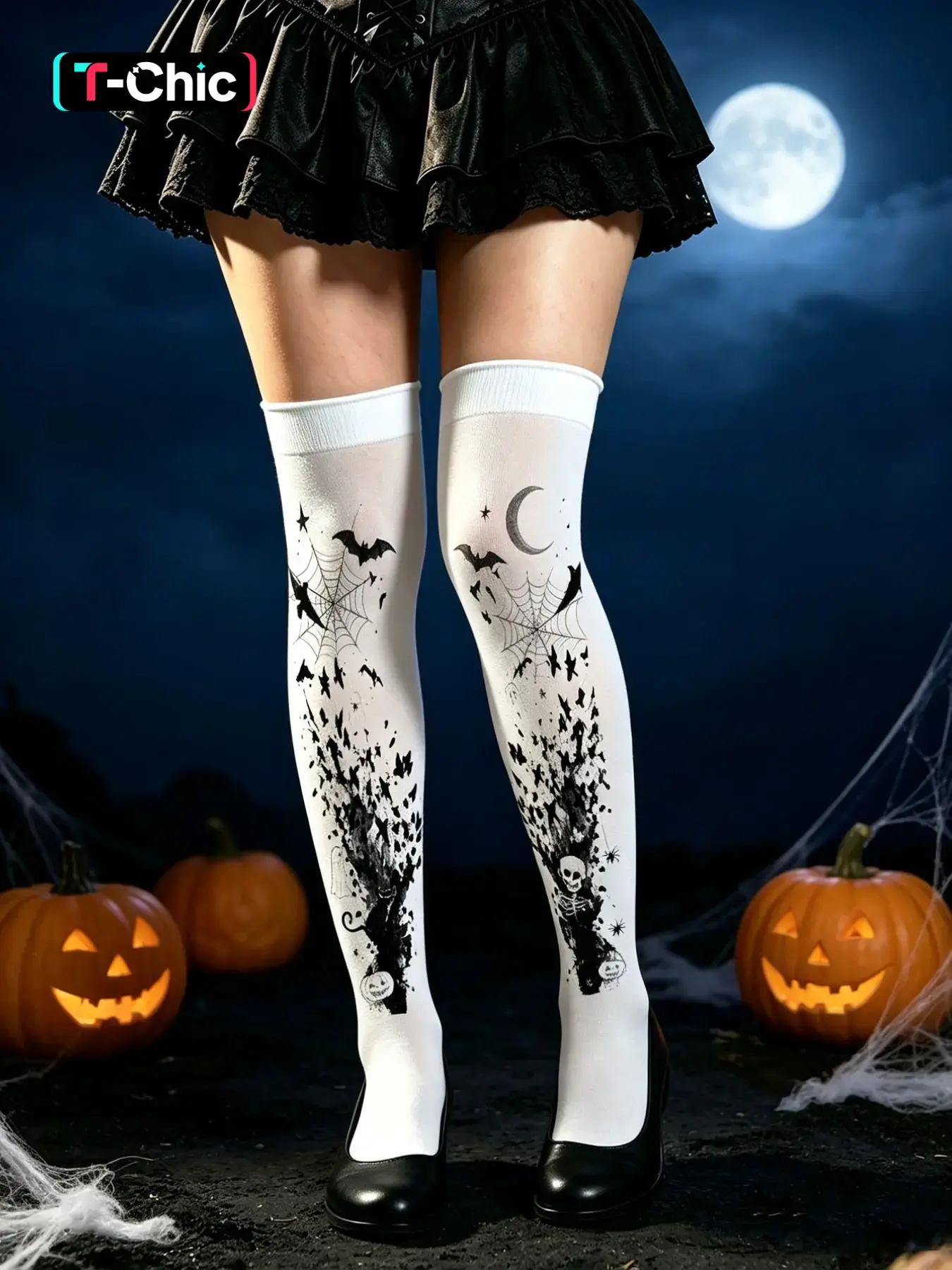 Women's Over-The-Knee Stockings Socks, Classic Halloween Pair, Elegant Shoe Accessory, Comfortable Daily Wear, Perfect for Halloween Theme