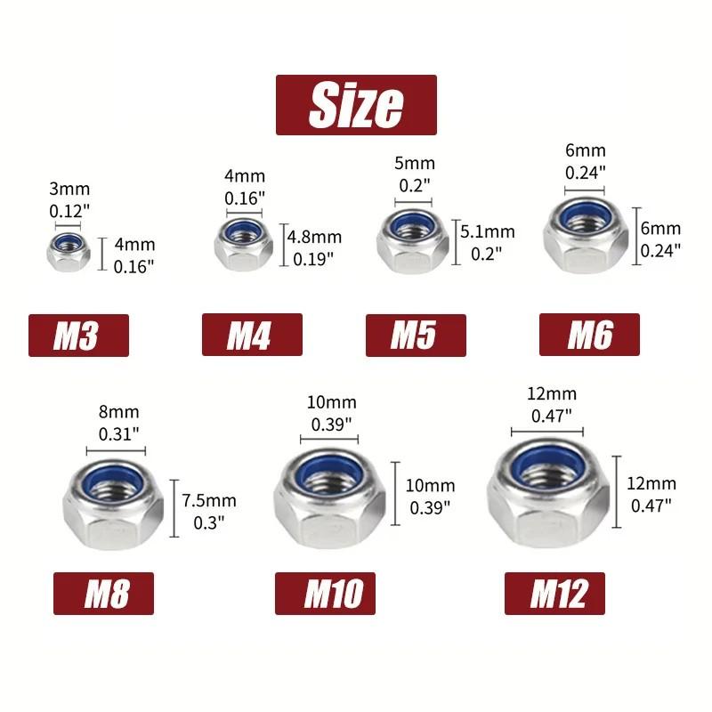 M3-M10 Anti-Loose Hex Nuts 42Pcs Anti-Slip Locking Fasteners for Industrial, Construction, Electronic & Automotive Fields.This premium 40-piece anti-loose hex nut set is a versatile and reliable hardware fastener solution.