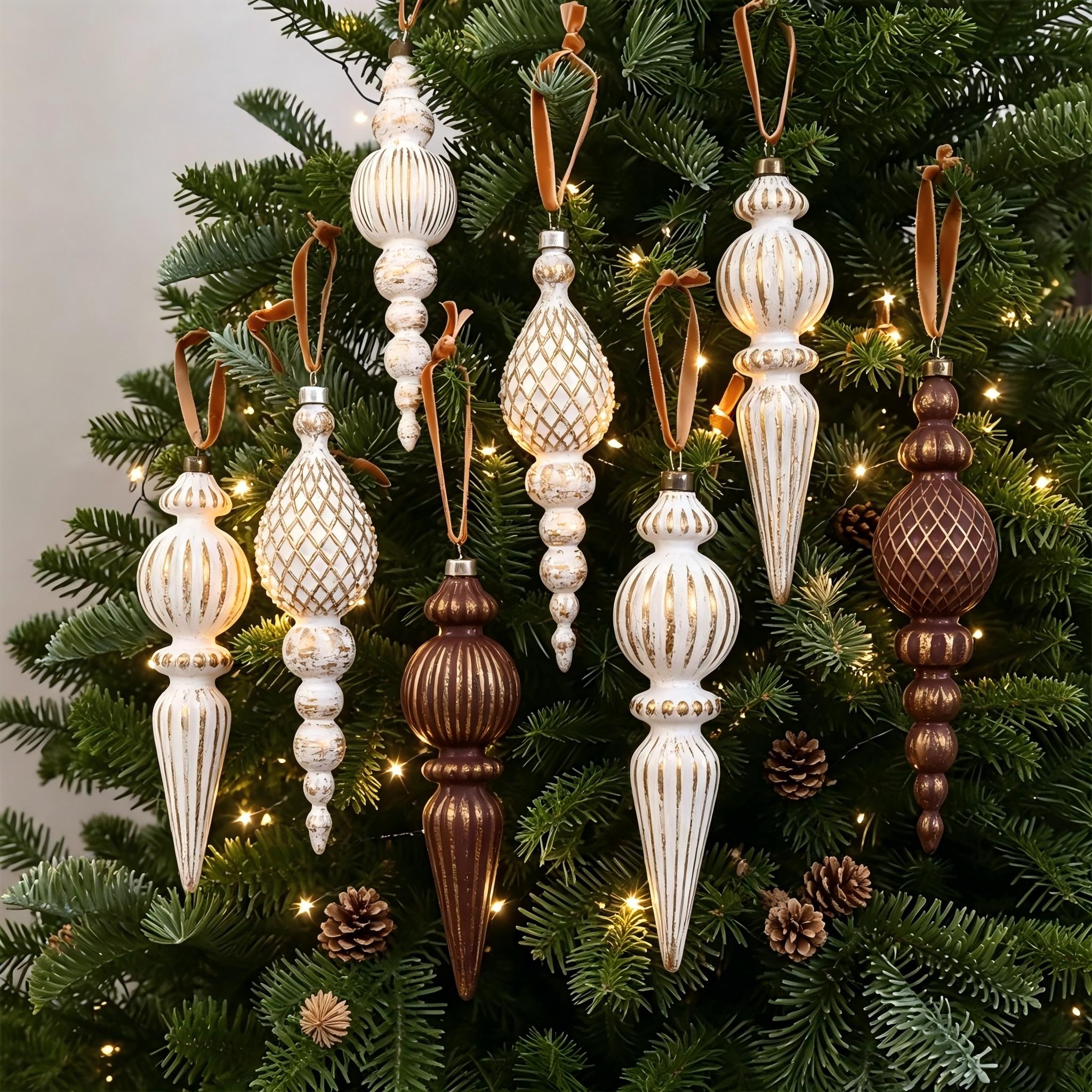 Vintage Conical Christmas Ball Ornament, Decorative Ornaments, Plastic Electroplated Holiday Decor, Durable with Hanging Rope, 9pcs for Tree, Wreath, Fireplace, Party