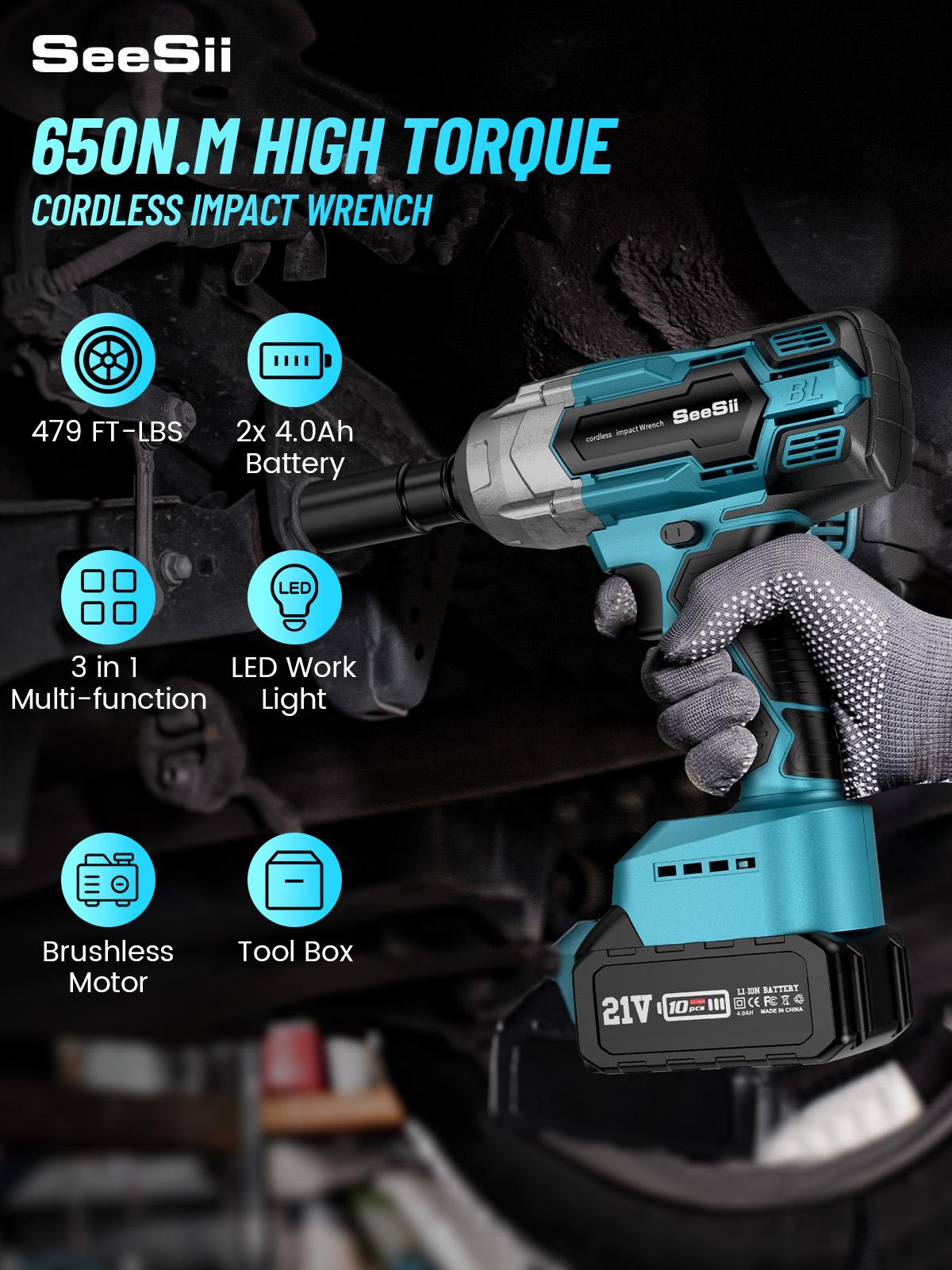 Seesii 3-in-1 Electric Brushless Impact Wrench, Cordless Pistola De Impacto with 2x4.0 Battery, 6 Sockets, 8 Drills, 6 Screws - Ideal for Car & Home,WH700 Black Friday Deals