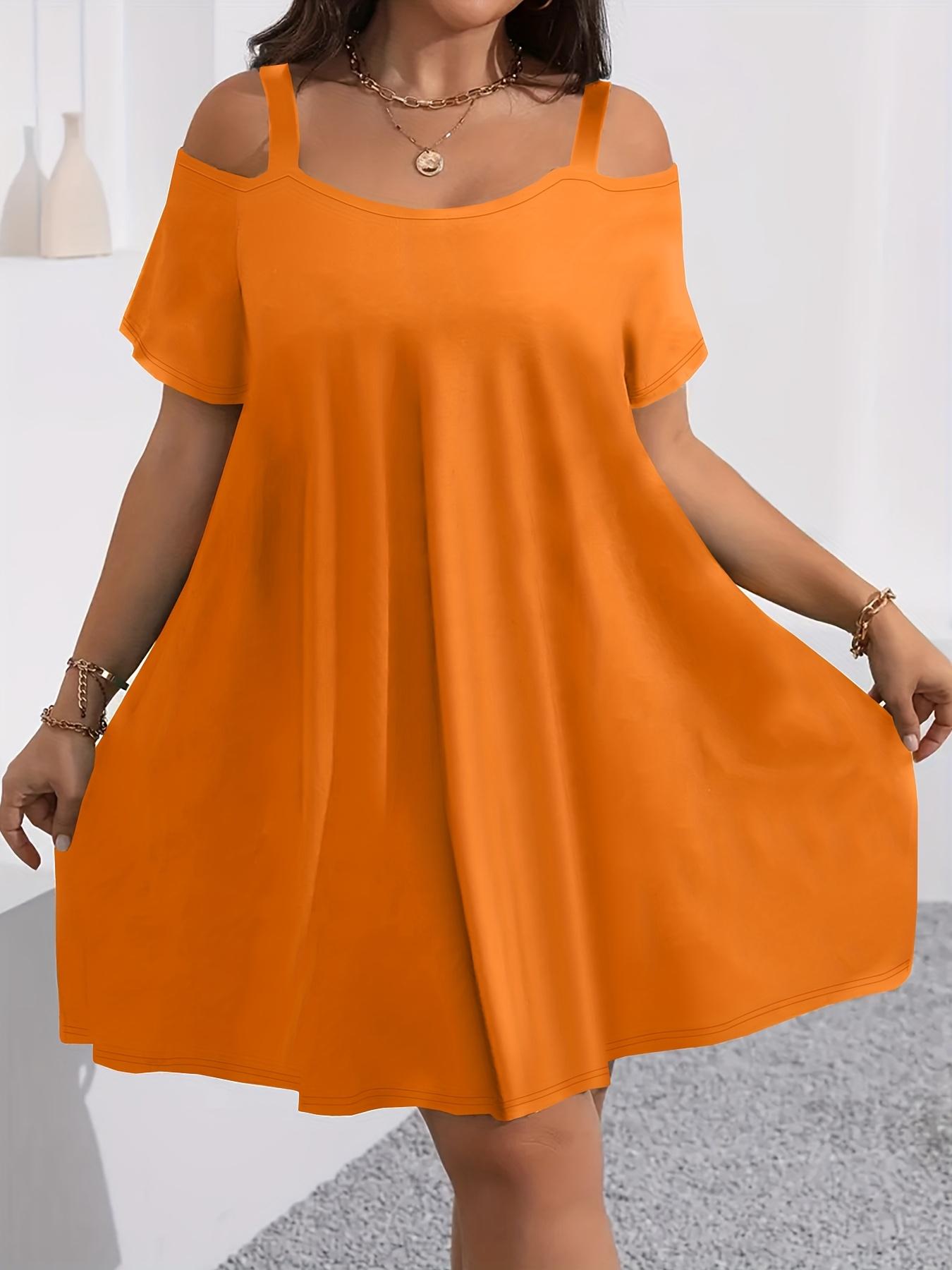 Plus Size Women's Lady Short Sleeve Summer Shoulder Cut Out Fitted Casual Midi Dress, Womenswear, Comfortable Fabric, Perfect for Bridesmaids, Vacation, Travel