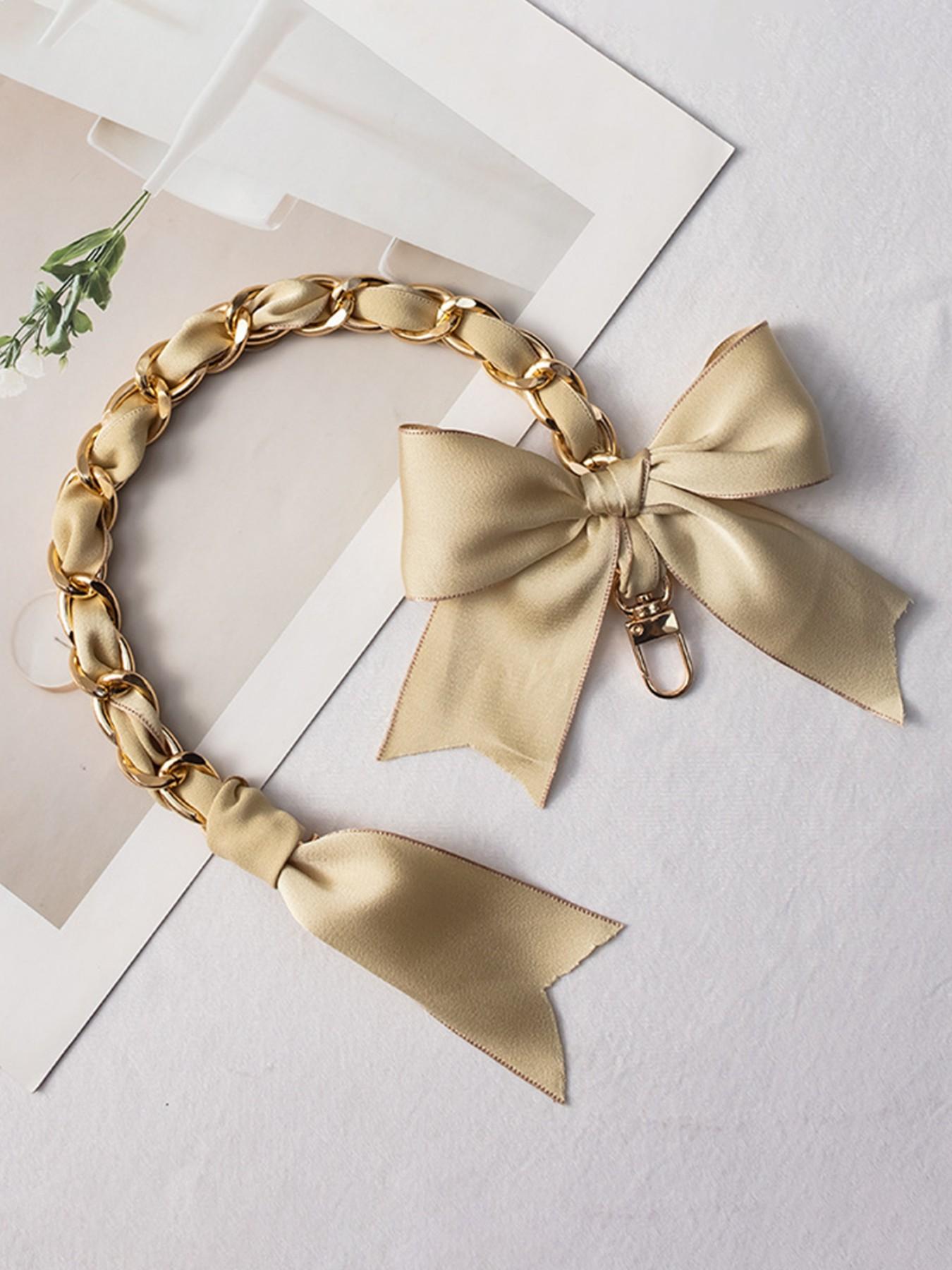 Luxury Satin Bow Bag Chain Strap, Gold Tone Chain Handbag Extender, Aesthetic Coquette Bag Charm, Perfect Birthday Christmas Valentine's Day Gift for Women Girls, Trendy Shoulder Strap for Tote Backpack